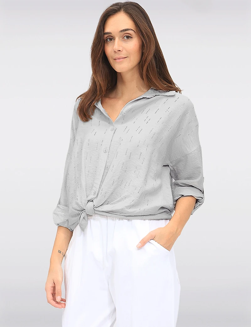 Chemise Froissée Légère  Manches 3/4 Avec Strass Sur Le Devant par Froccella