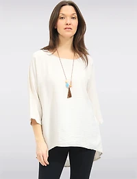 Haut Fluide à Ourlet Asymétrique Manches 3/4 Col Rond et Collier par Froccella