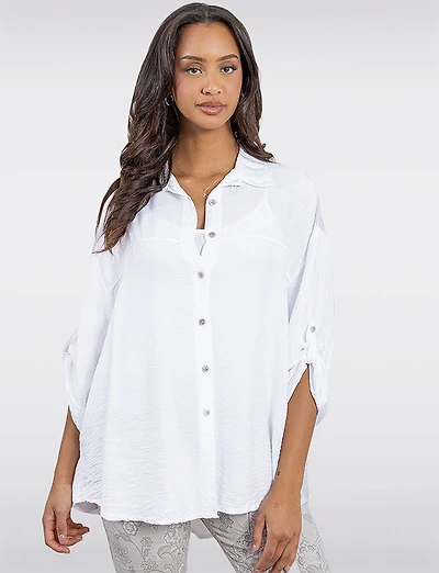 Chemise Légère Froissée Fluide À Boutons Avec Manches Ajustables Par Froccella