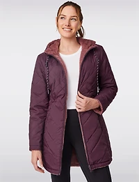 Manteau Matelassé Réversible avec Capuche en Fausse Fourrure par Free Country