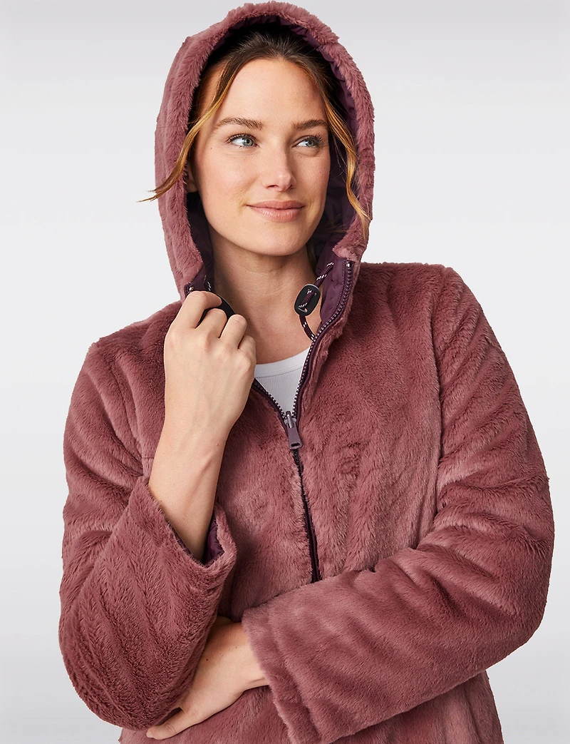 Manteau Matelassé Réversible avec Capuche en Fausse Fourrure par Free Country