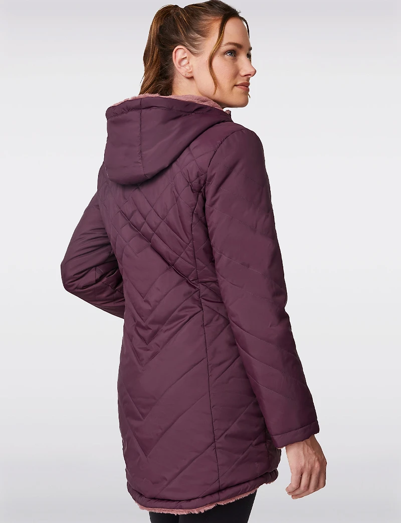 Manteau Matelassé Réversible avec Capuche en Fausse Fourrure par Free Country