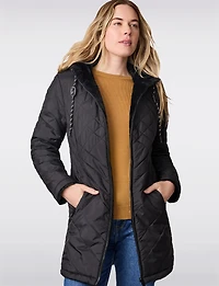 Manteau Matelassé Réversible avec Capuche en Fausse Fourrure par Free Country