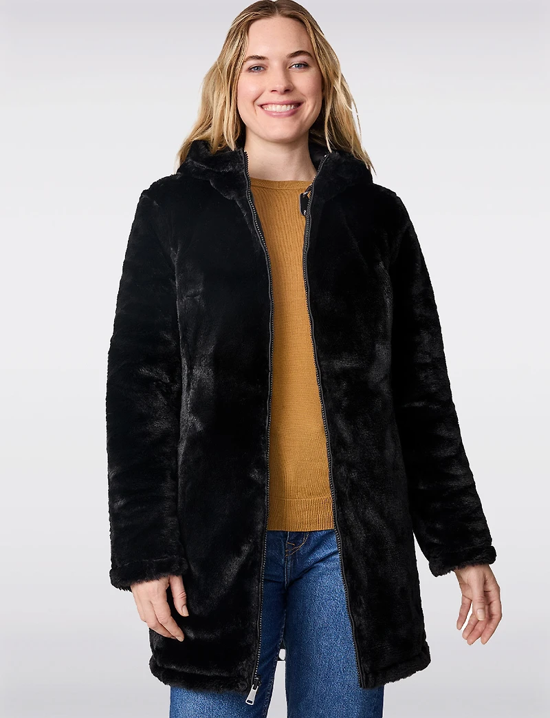 Manteau Matelassé Réversible avec Capuche en Fausse Fourrure par Free Country