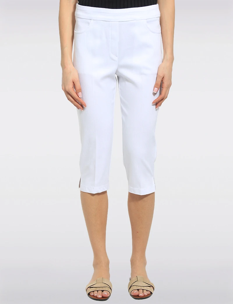 Pantalon Capri Extensible à Taille Élastique avec Poches -Coupe Ajusté par Perle