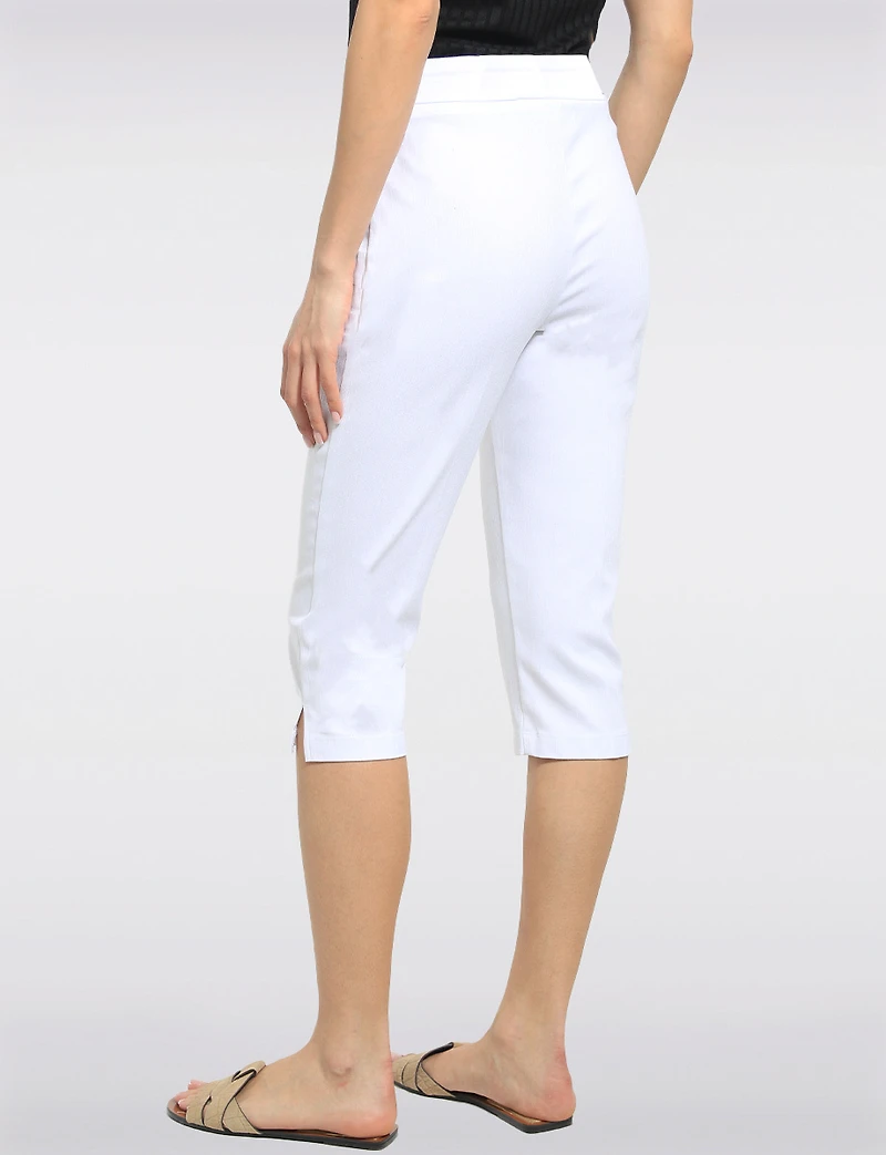 Pantalon Capri Extensible à Taille Élastique avec Poches -Coupe Ajusté par Perle