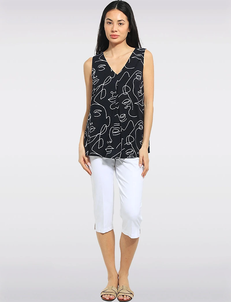 Pantalon Capri Extensible à Taille Élastique avec Poches -Coupe Ajusté par Perle