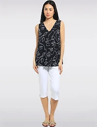 Pantalon Capri Extensible à Taille Élastique avec Poches -Coupe Ajusté par Perle