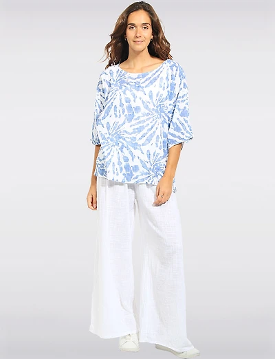 Haut Décontracté en Coton À Manches Courtes & Imprimé Tie-dye Par Froccella
