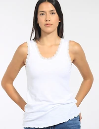 Camisole Ajustée En Tricot De Coton Léger Avec Bordure Dentelle Par Froccella