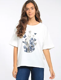 Haut En Coton Oversize Avec Manches Dolman Et Motif Femme Papillon par Froccella