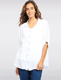 Chemise en Lin Léger à Broderie Florale et Manches Ajustables par Froccella
