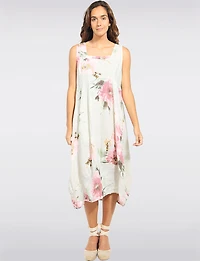 Robe Midi en Lin Léger Floral à Coupe Ballon avec Poches par Froccella