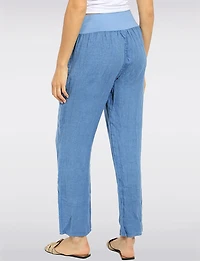 Pantalon Droit Taille Haute En Lin Détail Boutons Par Froccella