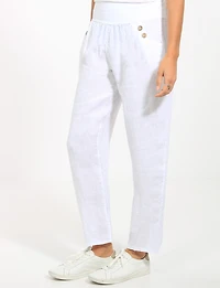 Pantalon Droit Taille Haute En Lin Détail Boutons Par Froccella
