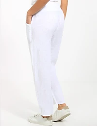 Pantalon Droit Taille Haute En Lin Détail Boutons Par Froccella