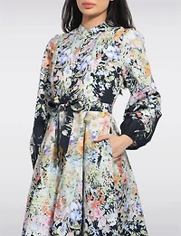 Robe Mi-longue À Manches Longues Col Officier Ceinture Floral Par Stella Morgan