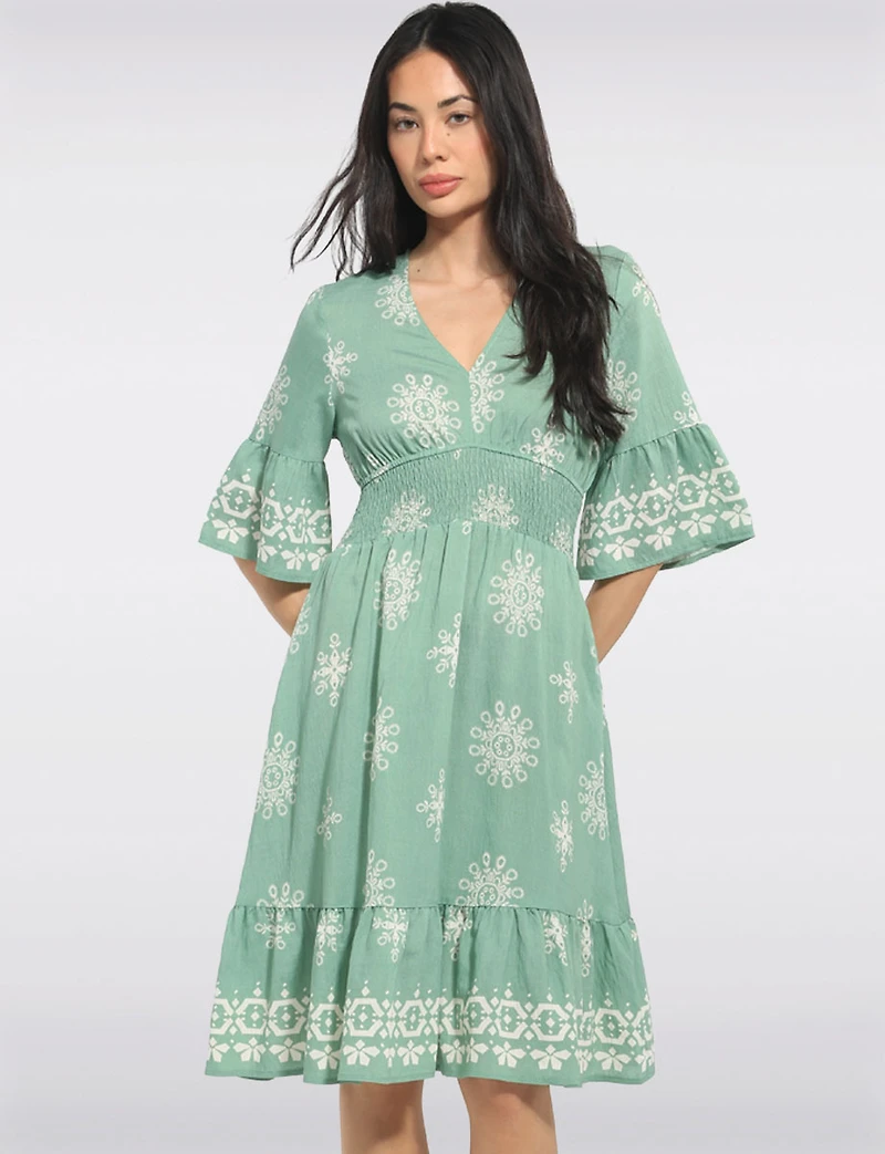 Robe Évasée Mi-longue À Volants Aux Manches Courtes & L'ourlet Par Stella Morgan