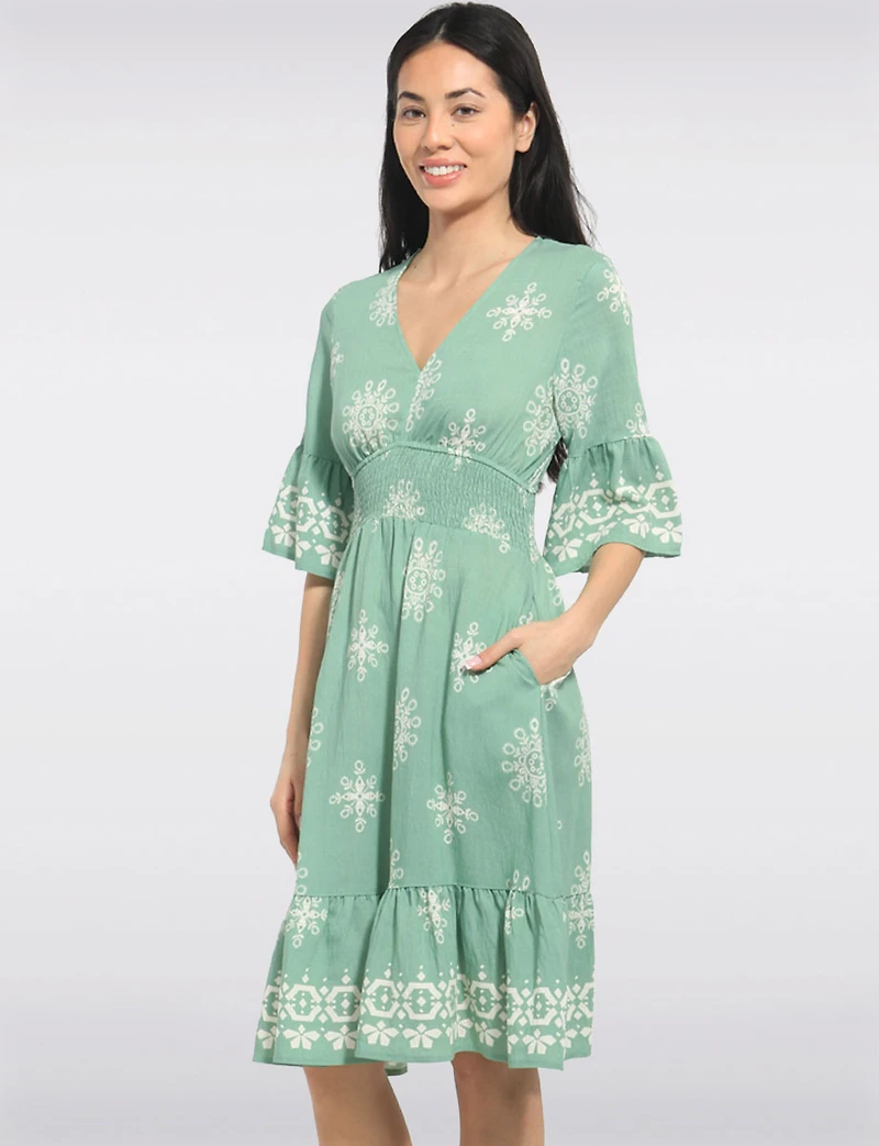 Robe Évasée Mi-longue À Volants Aux Manches Courtes & L'ourlet Par Stella Morgan