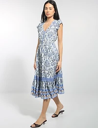Robe Longue Évasée Imprimée À Manches Courtes Et Boutonnée Par Stella Morgan