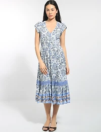 Robe Longue Évasée Imprimée À Manches Courtes Et Boutonnée Par Stella Morgan