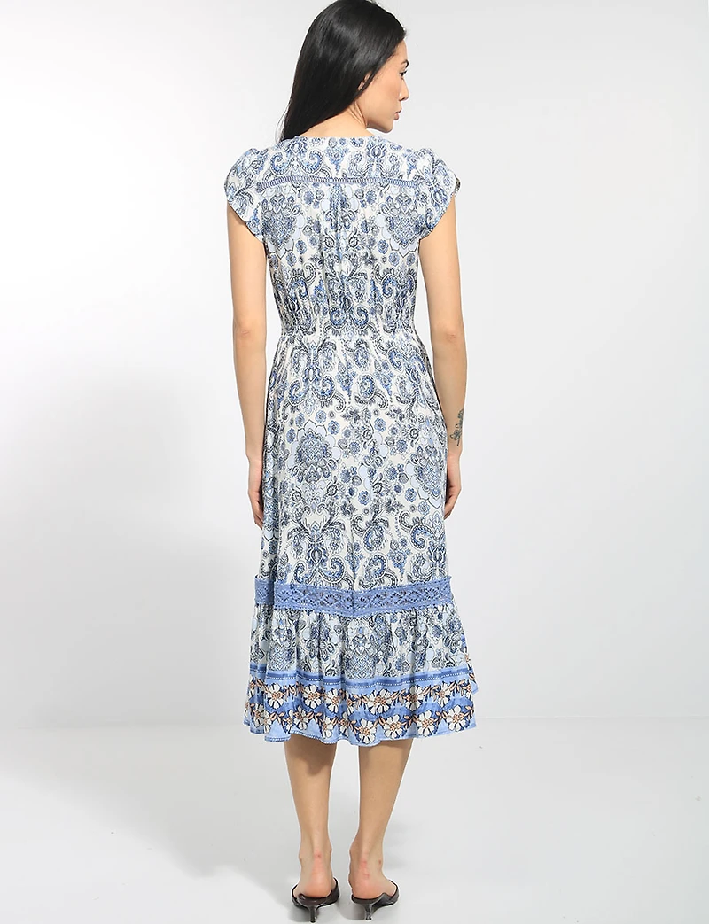 Robe Longue Évasée Imprimée À Manches Courtes Et Boutonnée Par Stella Morgan