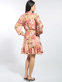 Robe Floral Col Officier Boutonnée Ceinturée À Manches Longues Par Stella Morgan
