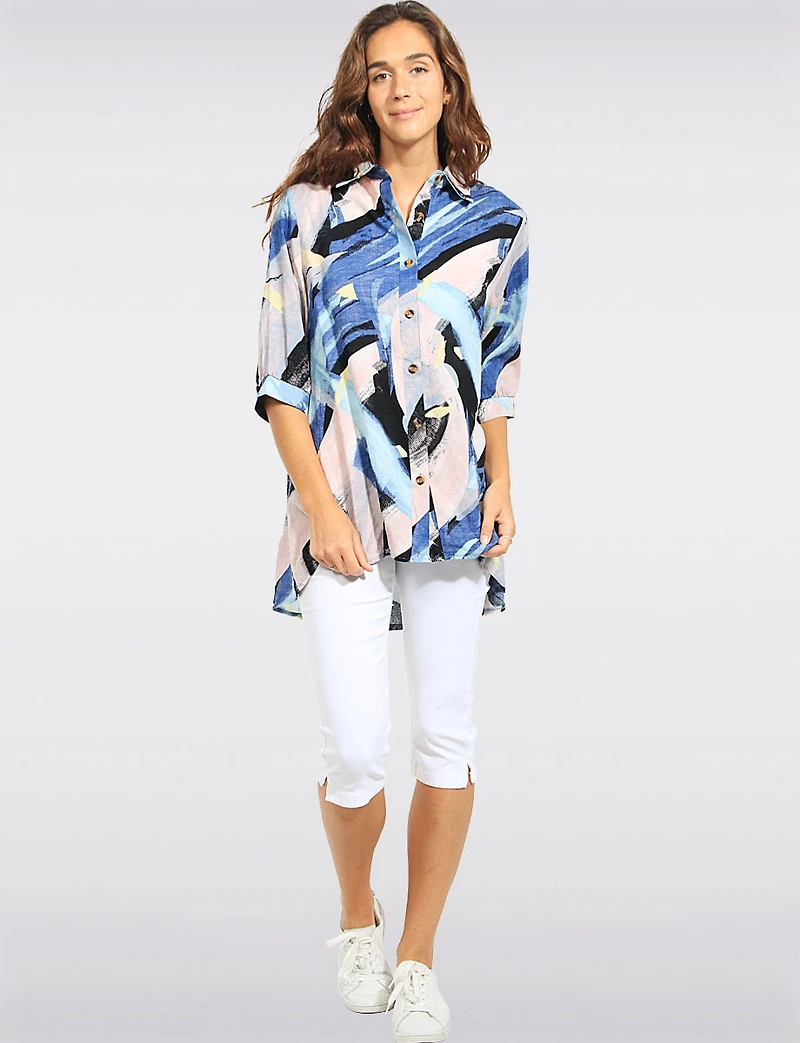 Chemise À Col Boutonné Et Manches Courtes Avec Motif Abstrait Par Stella Morgan
