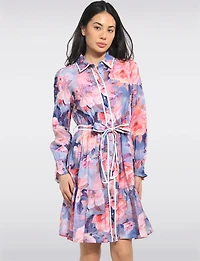 Robe Floral Col Chemise Boutonnée Ceinturée À Manches Longues Par Stella Morgan