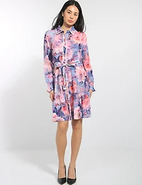 Robe Floral Col Chemise Boutonnée Ceinturée À Manches Longues Par Stella Morgan