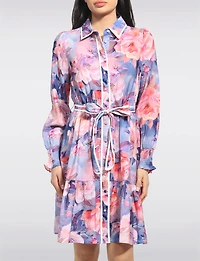 Robe Floral Col Chemise Boutonnée Ceinturée À Manches Longues Par Stella Morgan