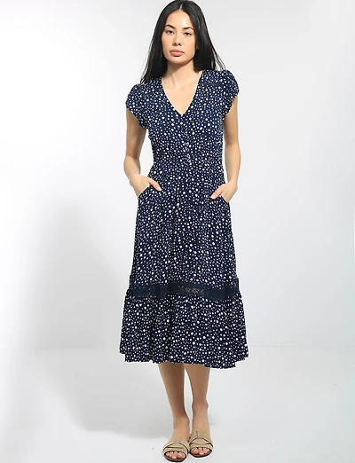 Robe Évasée À Manches Courtes Tulipes À Pois Avec Dentelle Par Stella Morgan