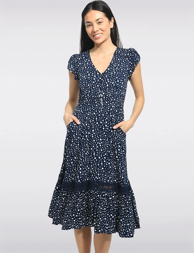 Robe Évasée À Manches Courtes Tulipes À Pois Avec Dentelle Par Stella Morgan