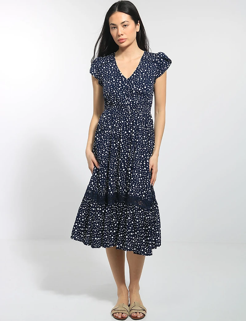 Robe Évasée À Manches Courtes Tulipes À Pois Avec Dentelle Par Stella Morgan
