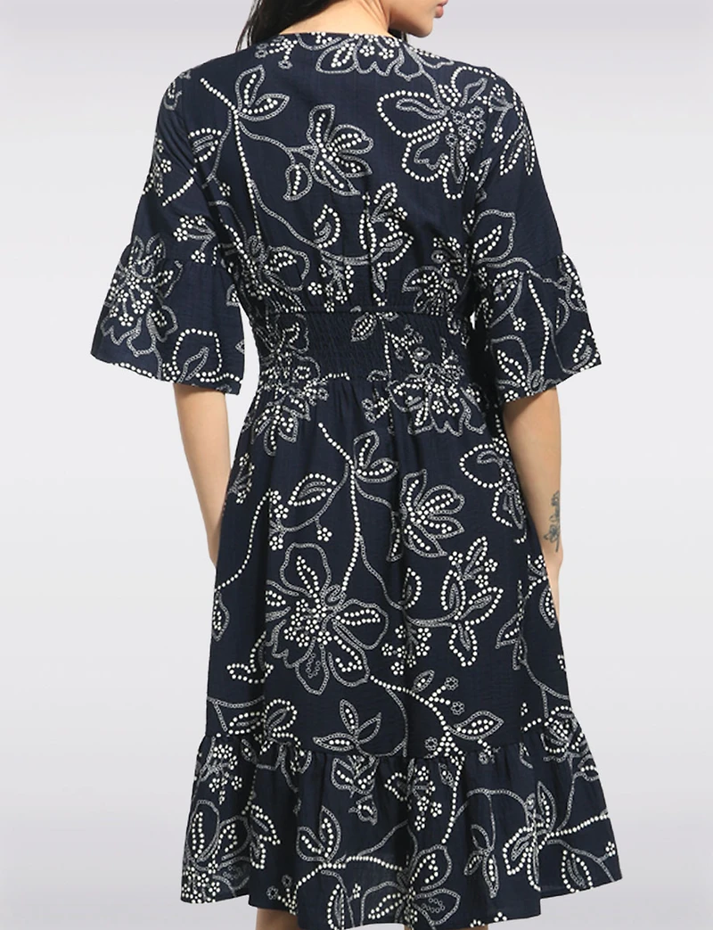 Robe Évasée Mi-longue À Imprimé Floral Pois Manches Courtes Par Stella Morgan