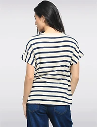 Haut Décontracté En Mélange De Coton Rayé Avec Col V & Appliqués Par Froccella