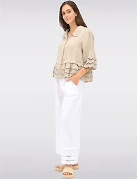 Pantalon Large en Lin avec Bordures Broderie Anglaise et Poches par Froccella