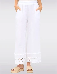 Pantalon Large en Lin avec Bordures Broderie Anglaise et Poches par Froccella