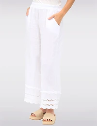 Pantalon Large en Lin avec Bordures Broderie Anglaise et Poches par Froccella