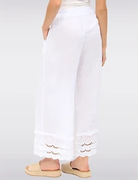 Pantalon Large en Lin avec Bordures Broderie Anglaise et Poches par Froccella