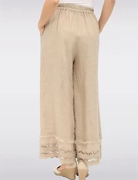 Pantalon Large en Lin avec Bordures Broderie Anglaise et Poches par Froccella