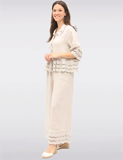 Chemise Chic en Lin Boutonnée avec Bordures Broderie Anglaise par Froccella