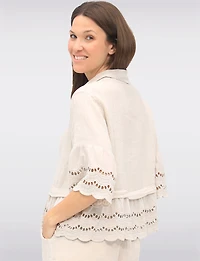 Chemise Chic en Lin Boutonnée avec Bordures Broderie Anglaise par Froccella