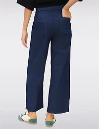 Pantalon Ample en Denim Coton Extensible à Jambes Larges et Poches par Froccella