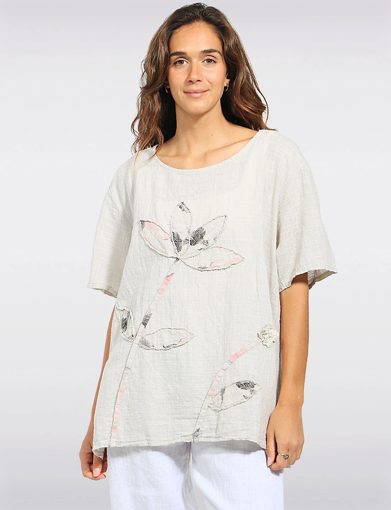 Tunique En Coton Élégante À Manches Courtes Avec Appliqués Floral Par Froccella