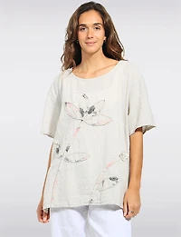 Tunique En Coton Élégante À Manches Courtes Avec Appliqués Floral Par Froccella