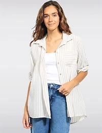 Chemise à Rayures Froissées Boutonnée av Manches 3/4 et Poche par Froccella