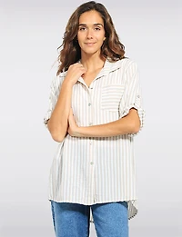 Chemise à Rayures Froissées Boutonnée av Manches 3/4 et Poche par Froccella