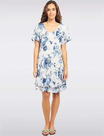 Robe Col en V Manches Courtes À Deux Niveaux Avec Imprimé Floral Par Froccella