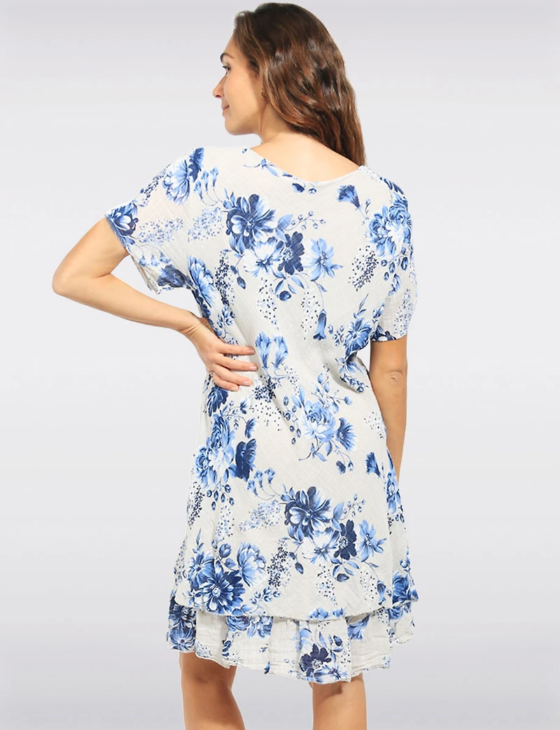 Robe Col en V Manches Courtes À Deux Niveaux Avec Imprimé Floral Par Froccella